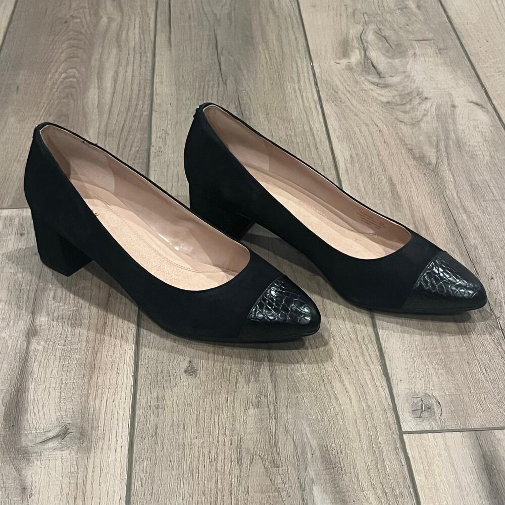 Size 9 B Cole Haan® The Go-To Pump 45 mm Black Suede/Black Croc